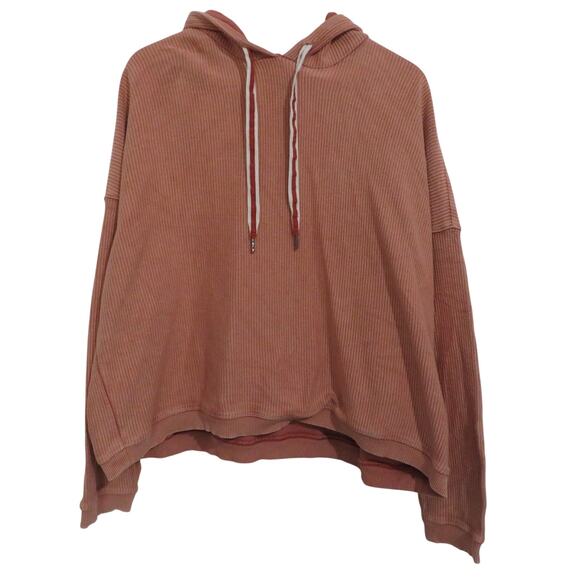 Aerie Women Sz XXL Orange Salmon Ribbed Drawstring Hoodie Boxy Cotton Sweatshirt - Picture 1 of 5